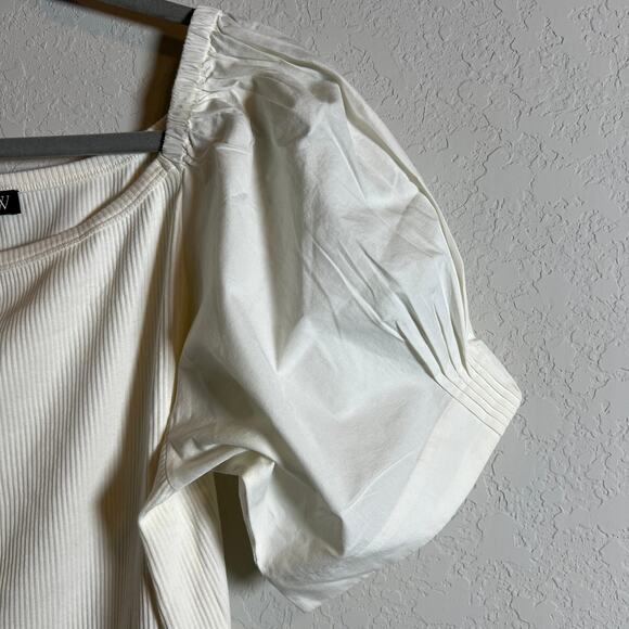 Women's J. Crew Puff ed Sleeve Ribbed Cotton Cream T-Shirt Size XXL NEW - Picture 4 of 6